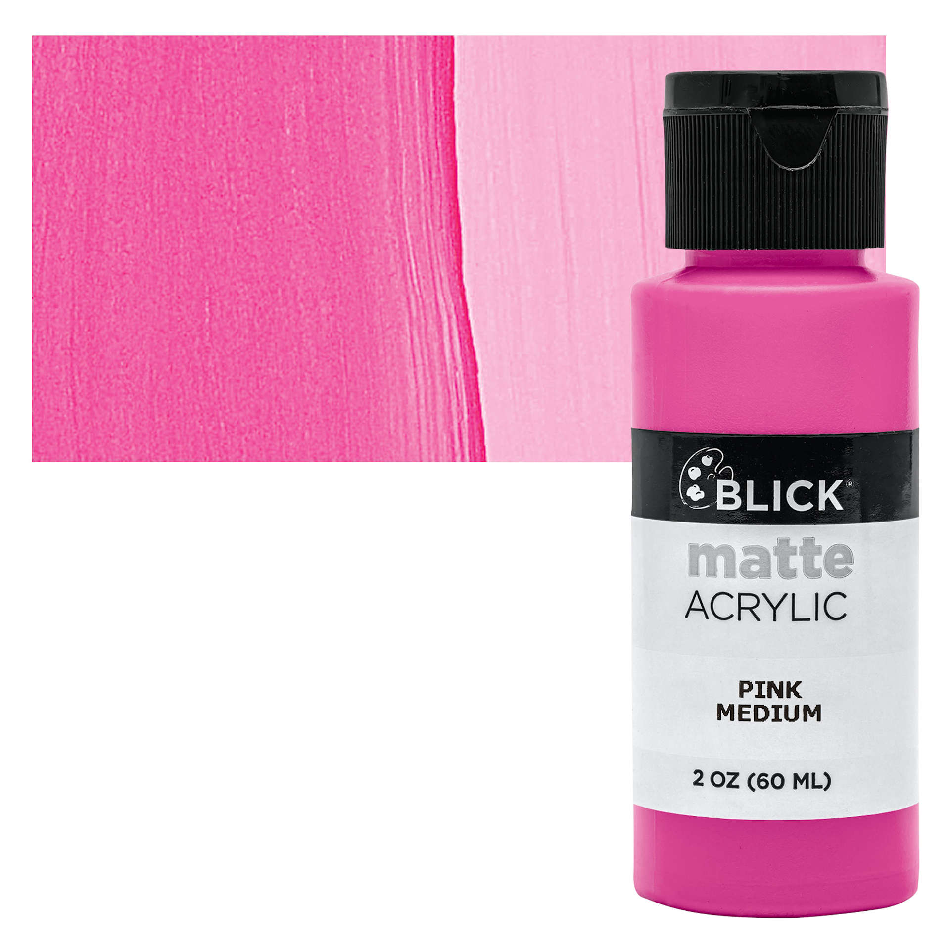 Blick Matte Acrylic - Pink Medium, 2 oz bottle and swatch