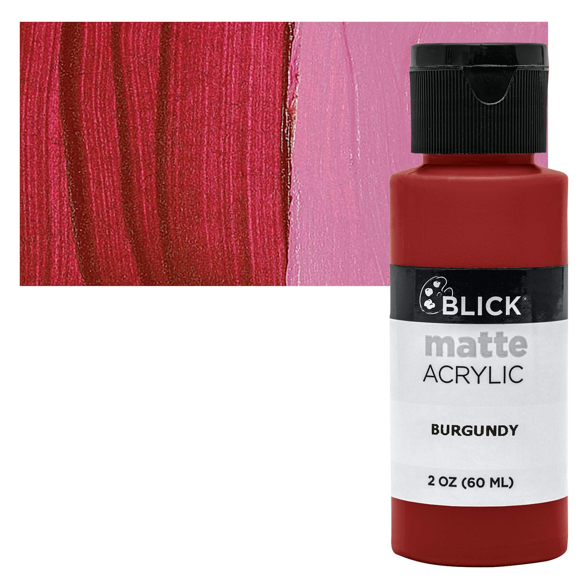 Blick Matte Acrylic - Burgundy, 2 oz bottle and swatch
