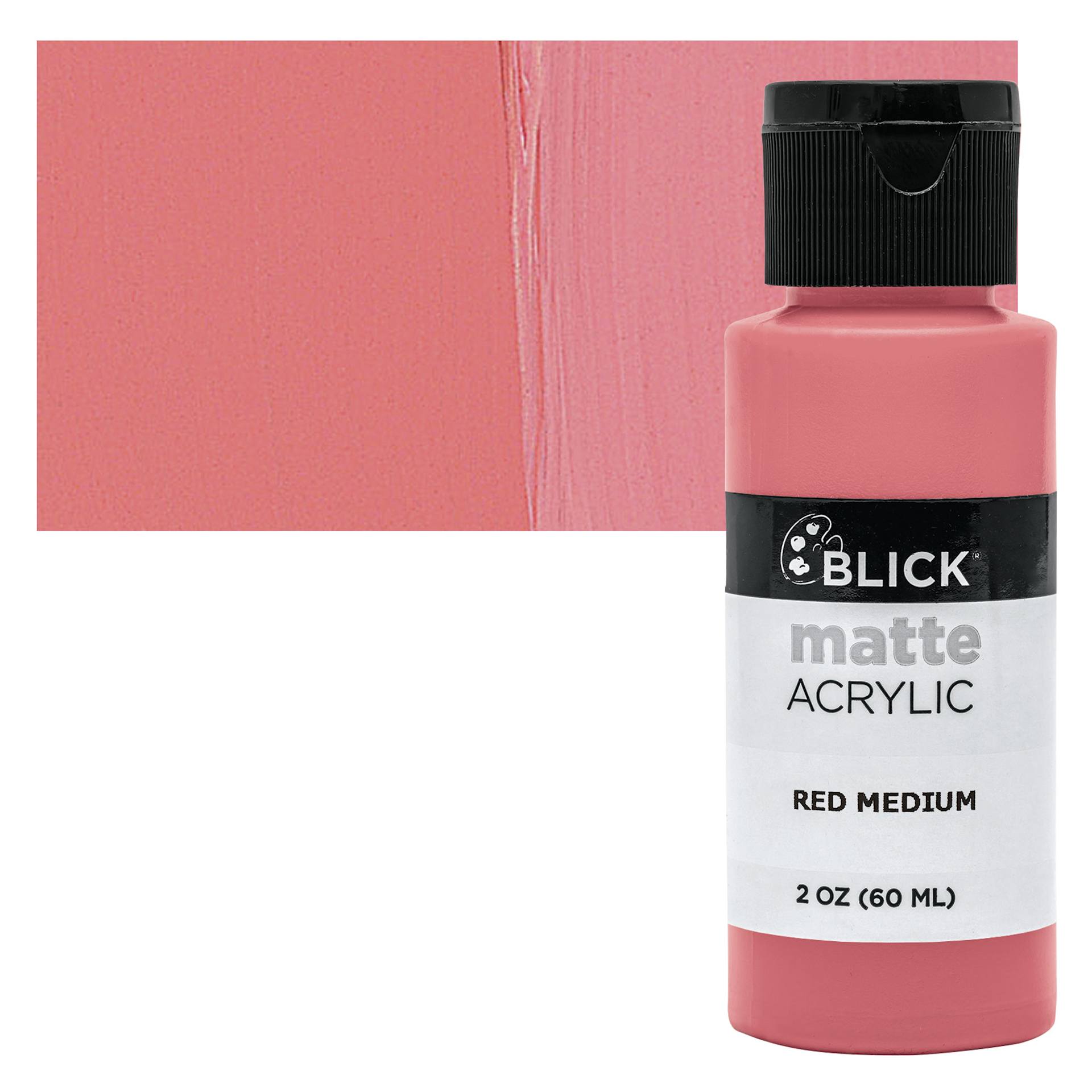 Blick Matte Acrylic - Red Medium, 2 oz bottle and swatch