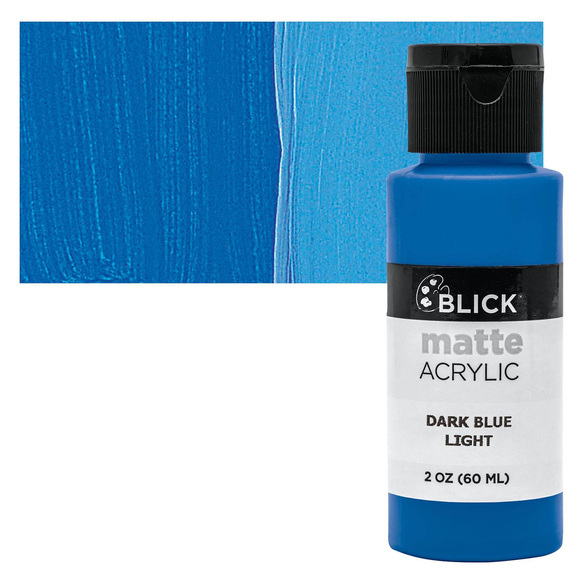 Blick Matte Acrylic - Dark Blue Light, 2 oz bottle and swatch