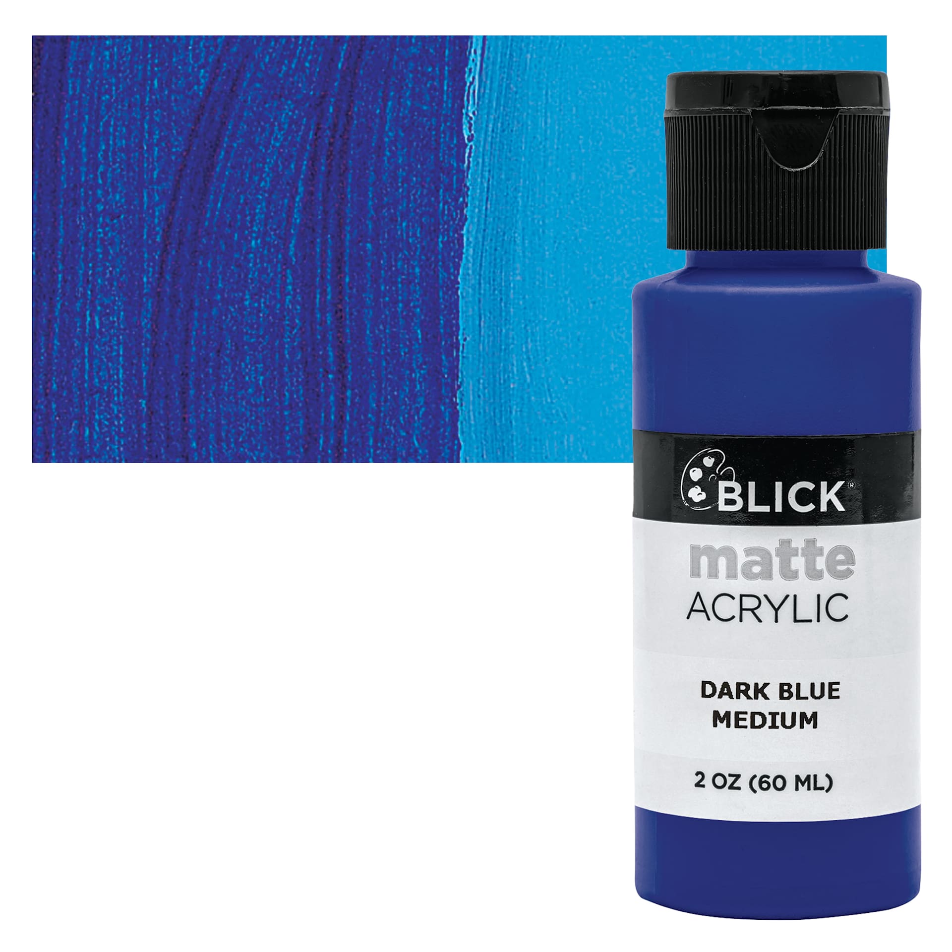 Blick Matte Acrylic - Dark Blue Medium, 2 oz bottle and swatch