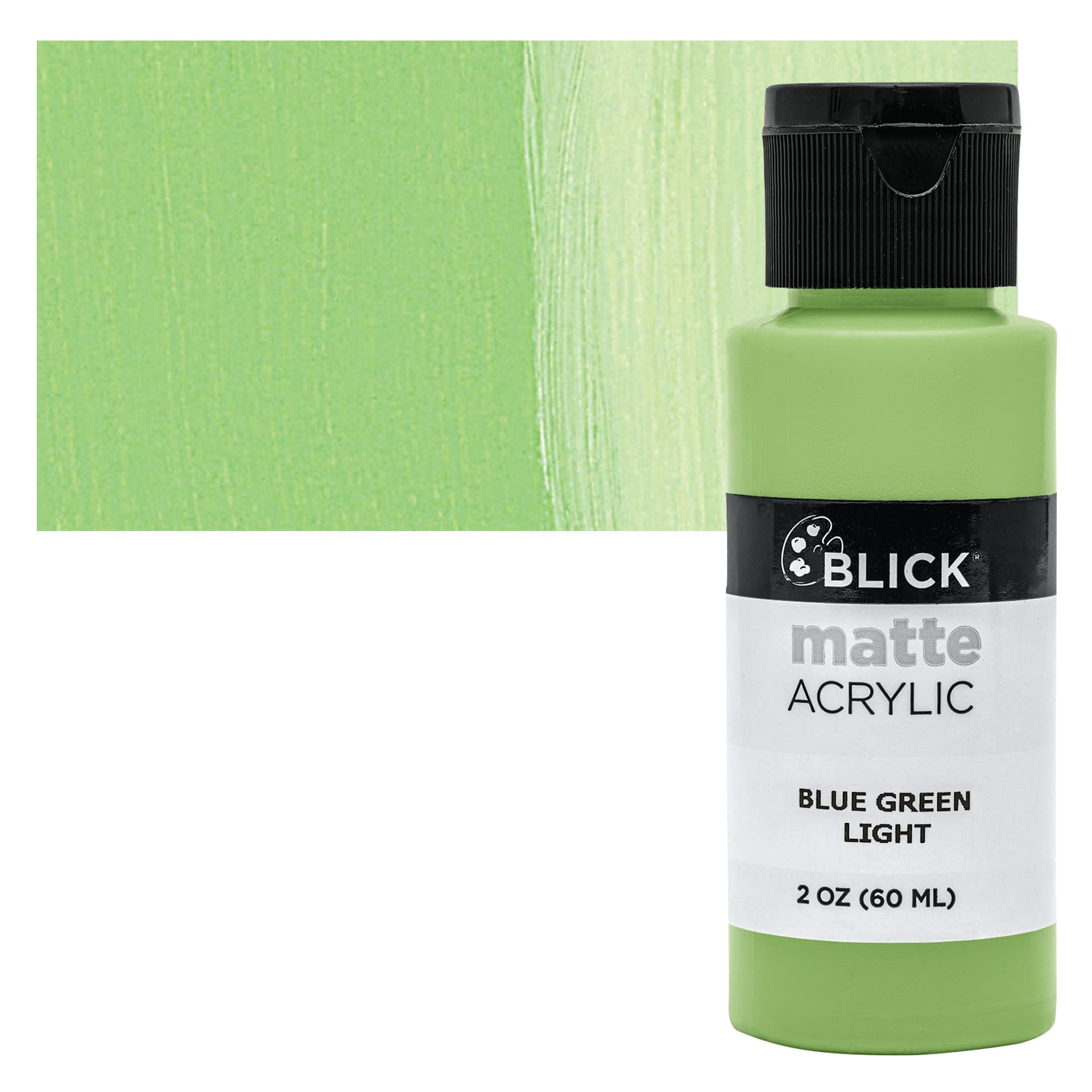 Blick Matte Acrylic - Blue Green Light, 2 oz bottle and swatch