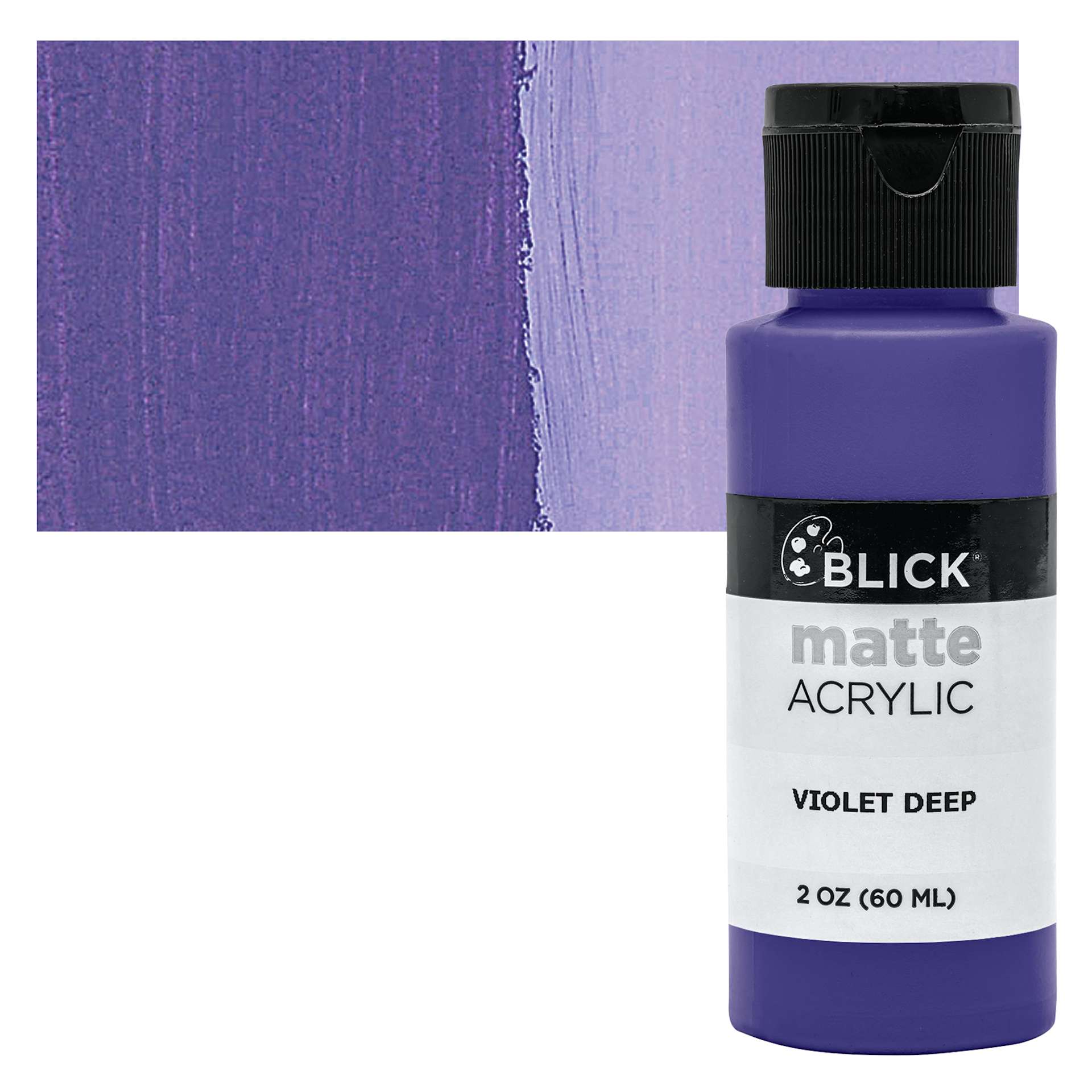 Blick Matte Acrylic - Violet Deep, 2 oz bottle and swatch
