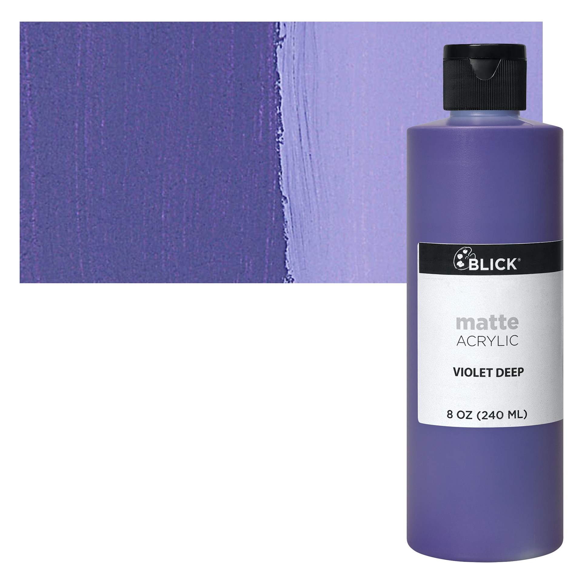 Blick Matte Acrylic - Violet Deep, 8 oz bottle and swatch