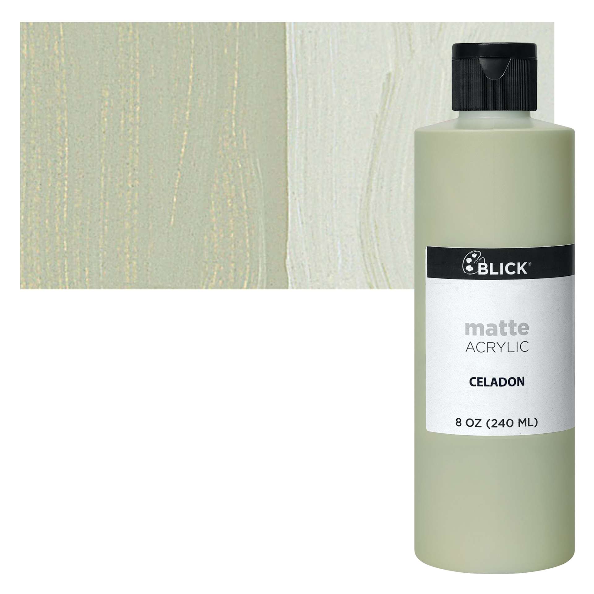 Blick Matte Acrylic - Celadon, 8 oz bottle and swatch