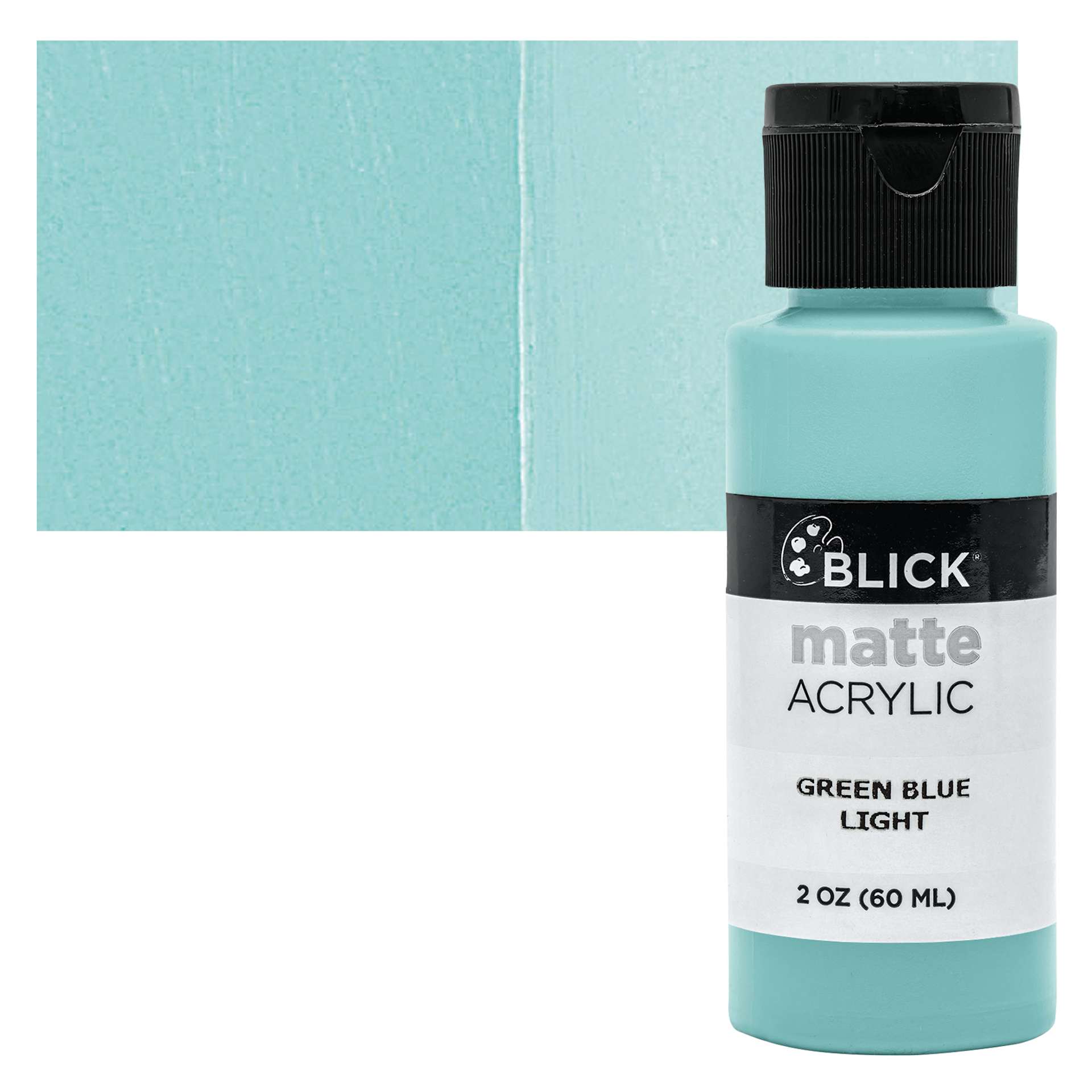 Blick Matte Acrylic - Green Blue Light, 2 oz bottle and swatch