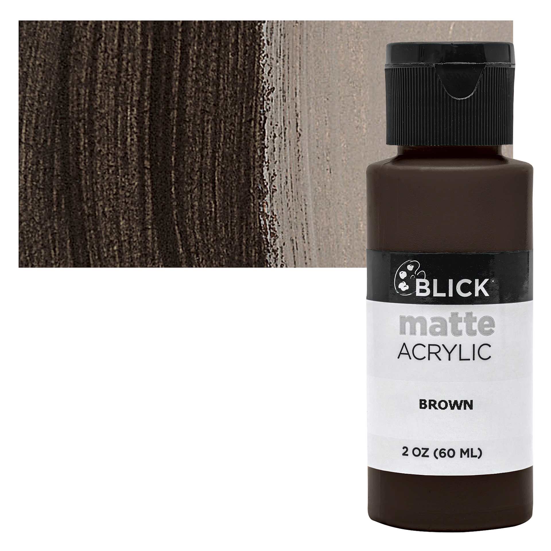 Blick Matte Acrylic - Brown, 2 oz bottle and swatch