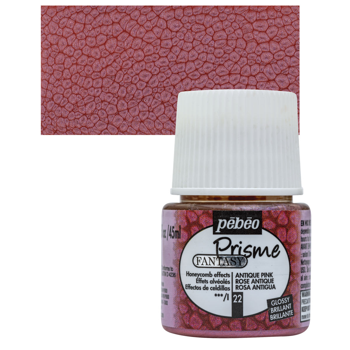 Pebeo Fantasy Prisme Paint - Antique Pink, 45 ml bottle and swatch