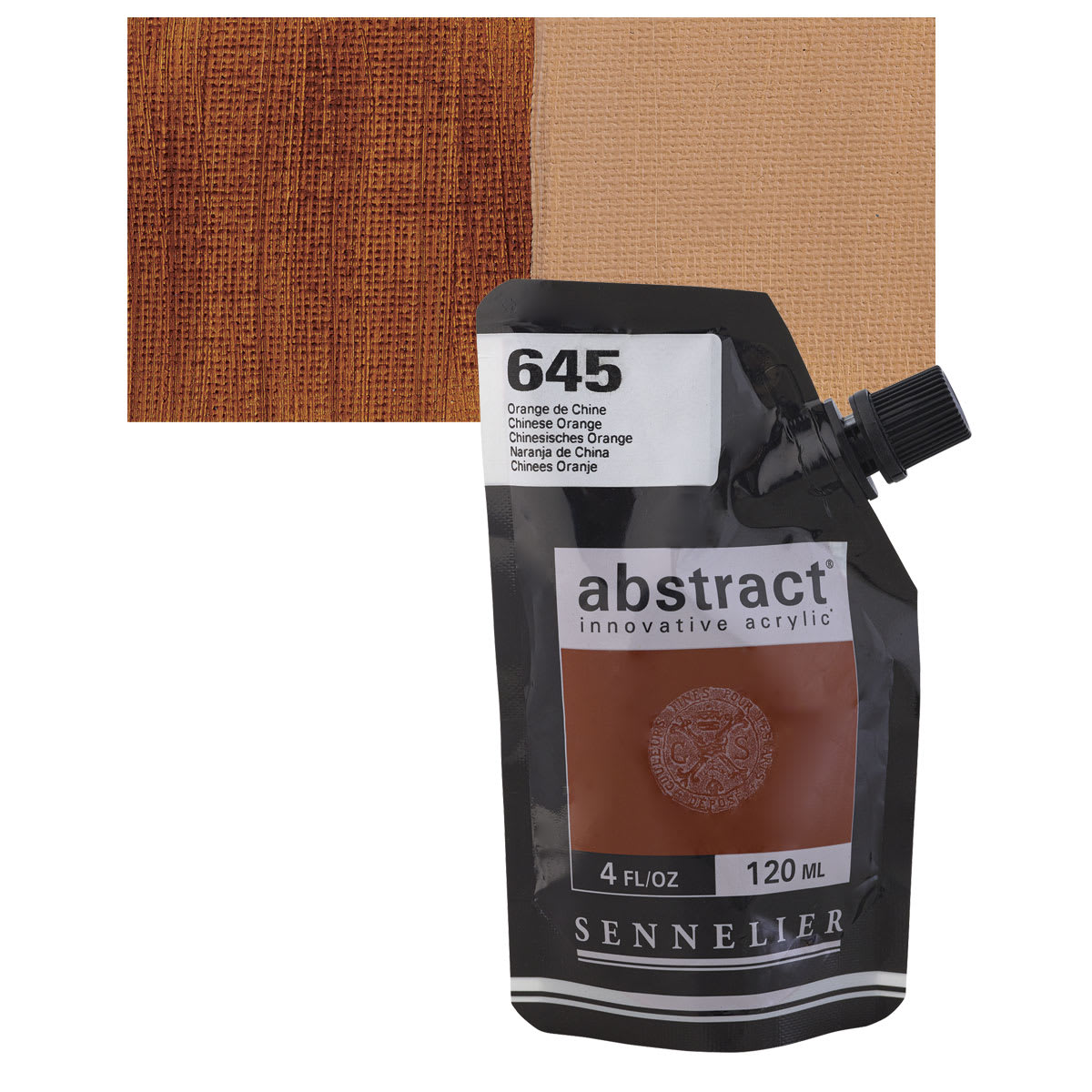 Sennelier Abstract Acrylic - Chinese Orange, 120 ml pouch and swatch