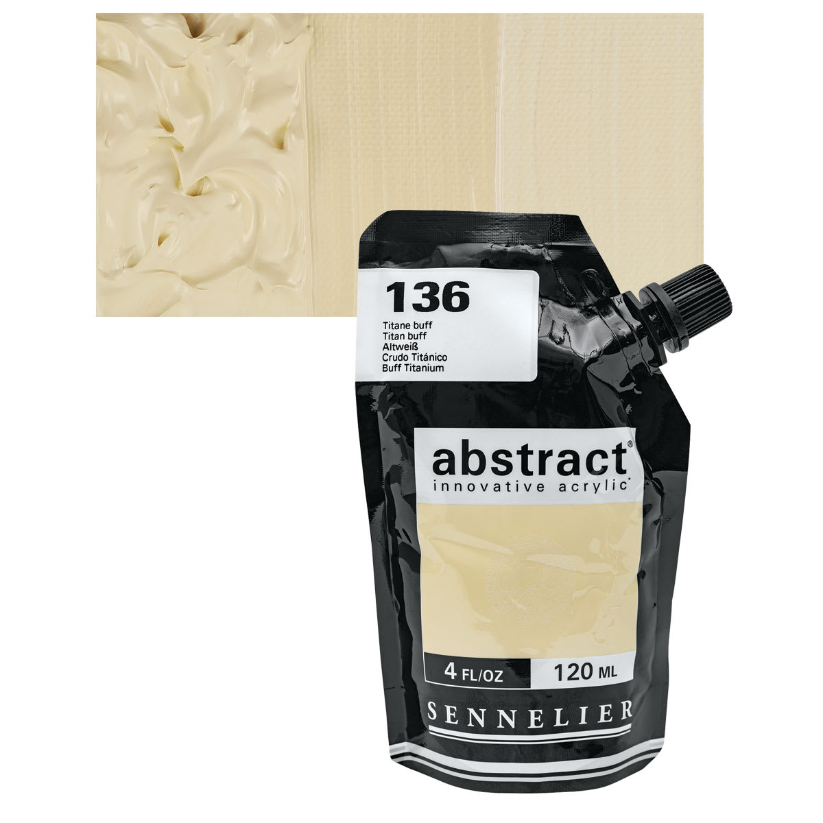 Sennelier Abstract Acrylic - Titan Buff, 120 ml pouch and swatch