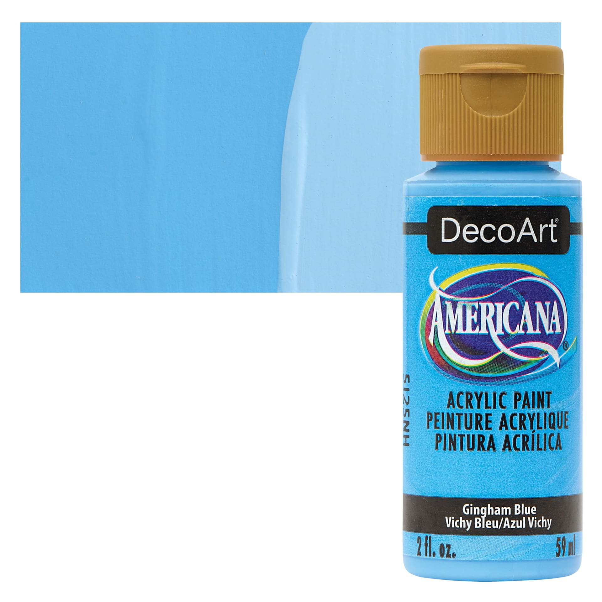 DecoArt Americana Acrylic Paint - Gingham Blue, 2 oz bottle and swatch