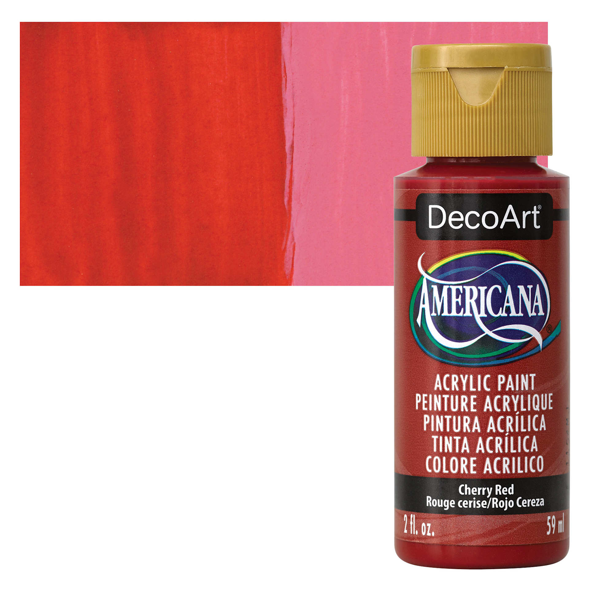 DecoArt Americana Acrylic Paint - Cherry Red, 2 oz bottle and swatch