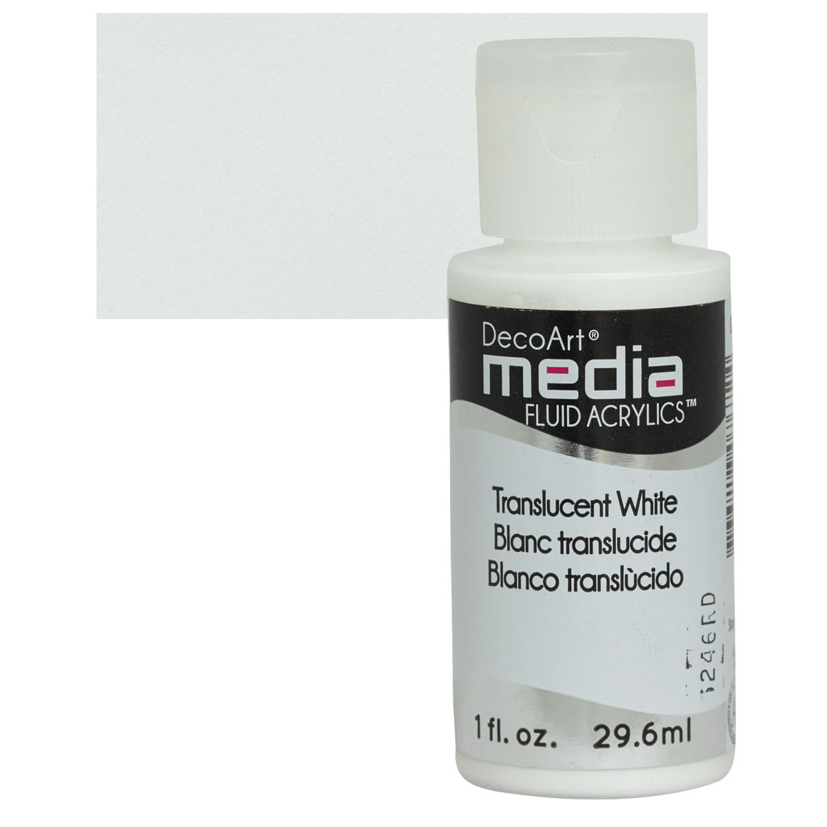 Deco Art Media Fluid Acrylic - Translucent White 1 oz Bottle and swatch