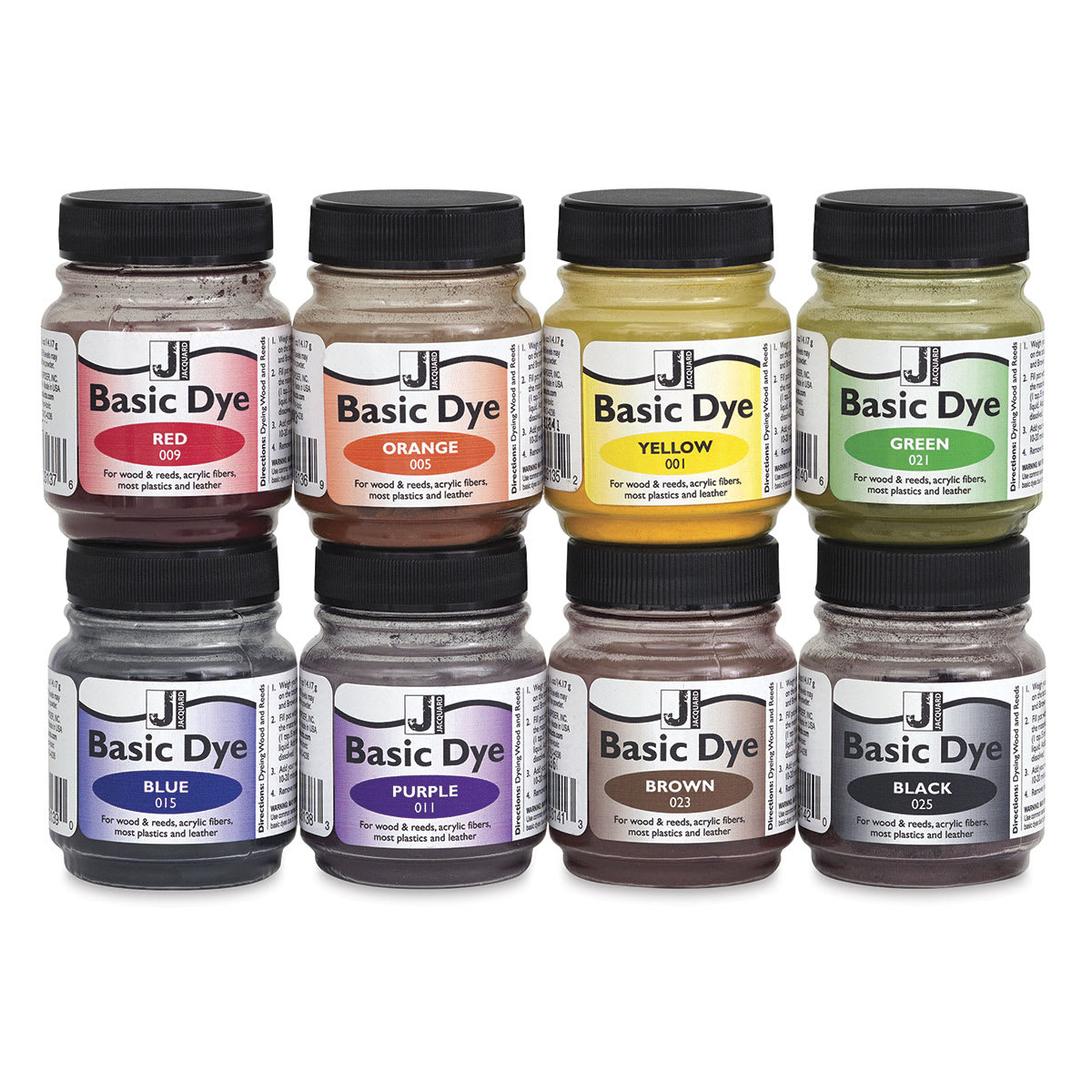 Jacquard Basic Dyes - Set of 8 dyes shown stacked in two rows
