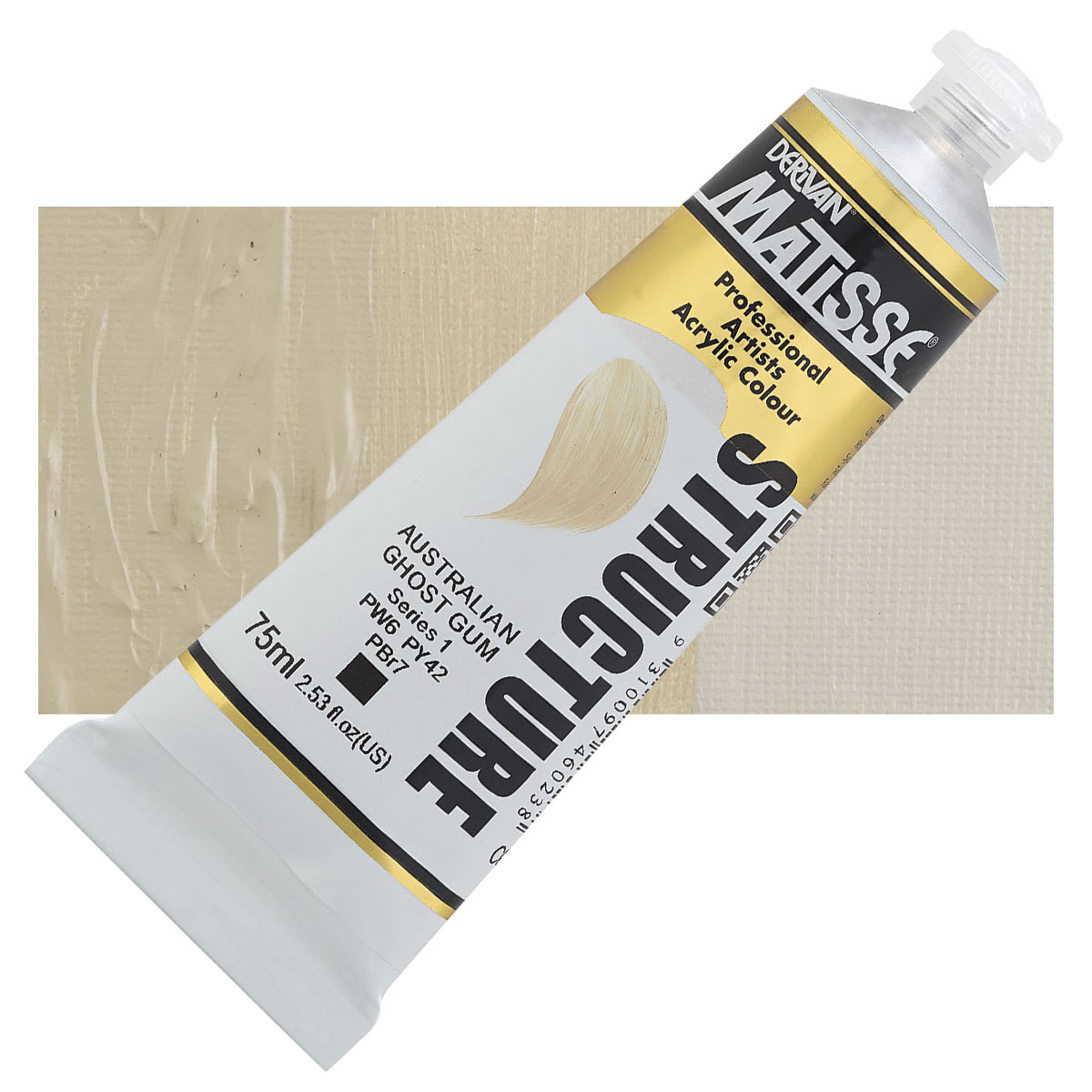 Matisse Structure Paint - Australian Ghost Gum, 75 ml tube and swatch