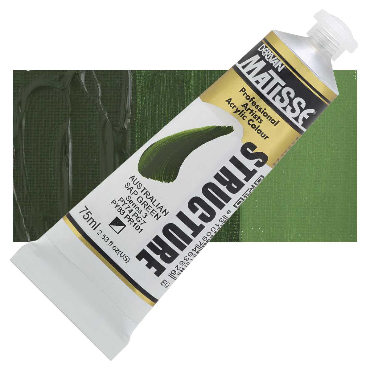 Matisse Structure Paint - Australian Sap Green, 75 ml tube and swatch