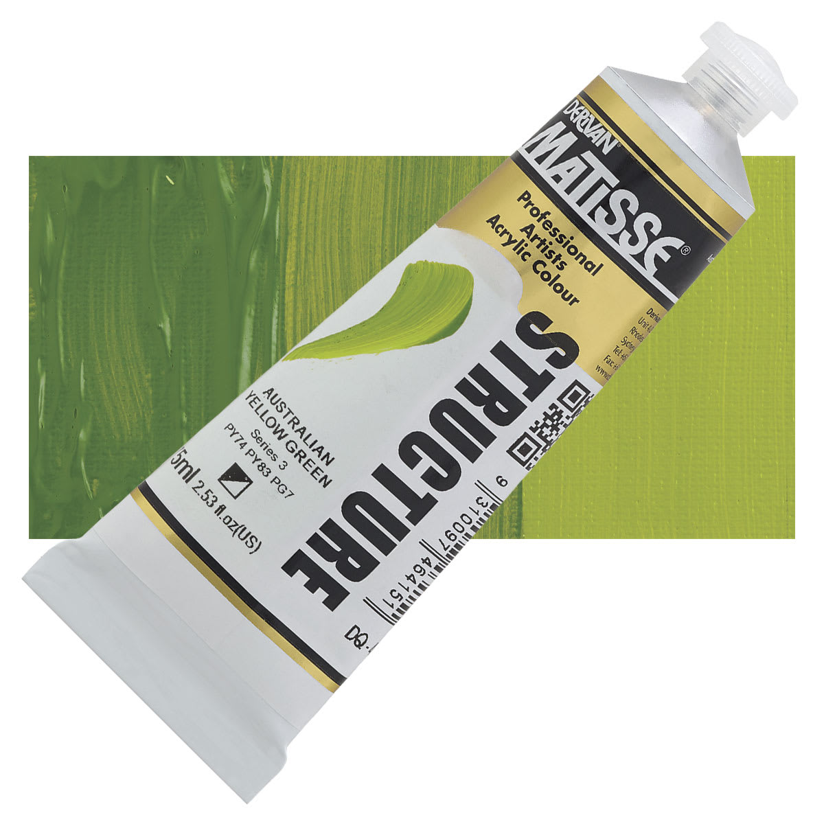 Matisse Structure Paint - Australian Yellow Green, 75 ml tube and swatch