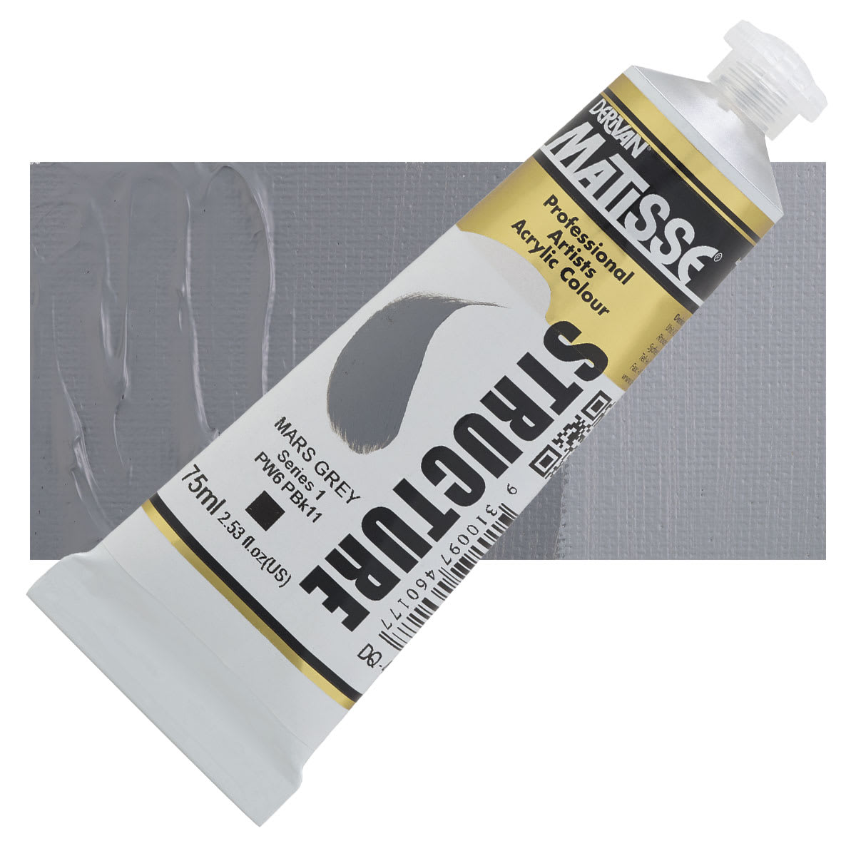 Matisse Structure Paint - Mars Gray, 75 ml tube and swatch