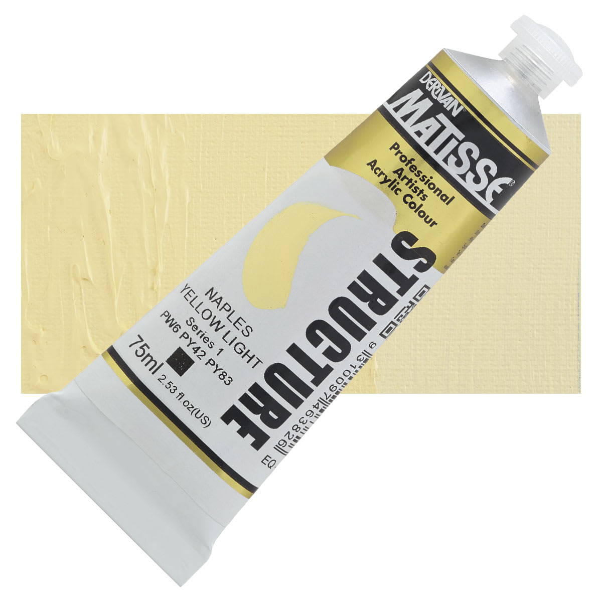 Matisse Structure Paint - Naples Yellow Light, 75 ml tube and swatch
