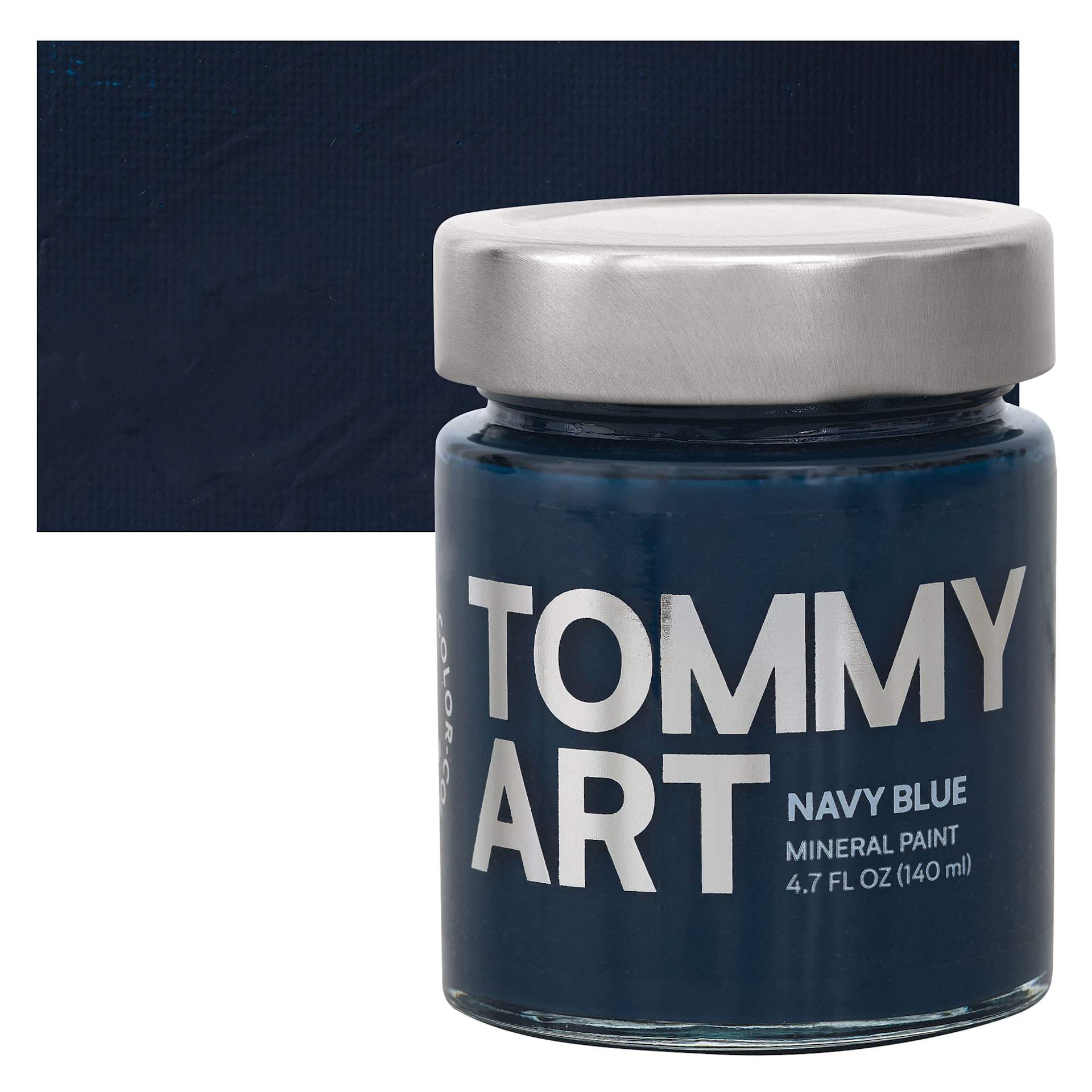 Tommy Art Mineral Paint - Navy Blue, 140 ml jar and swatch