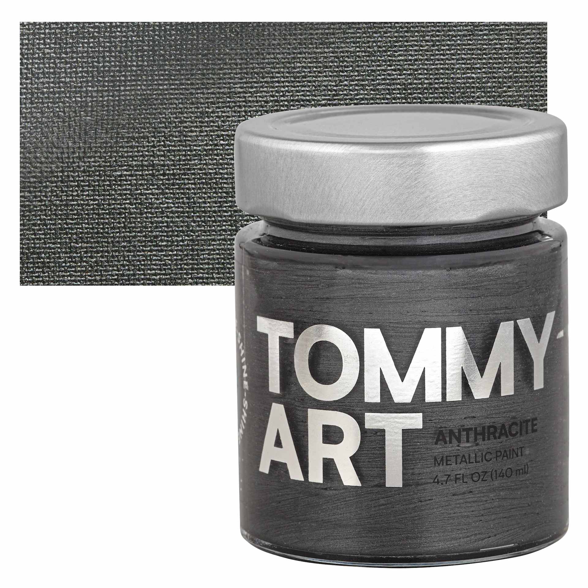Tommy Art Mineral Paint - Anthracite (Metallic), 140 ml jar and swatch