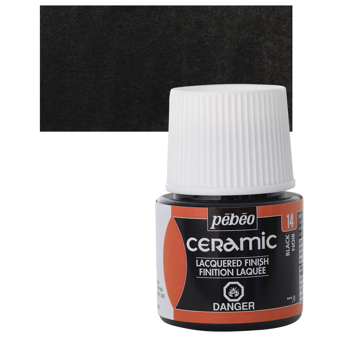 Pebeo Ceramic Paint - Black, 45 ml bottle and swatch
