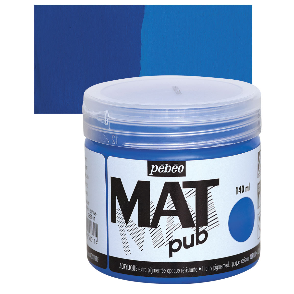 Pebeo Mat Pub Acrylic Paint - Cobalt Blue, 140 ml jar and swatch