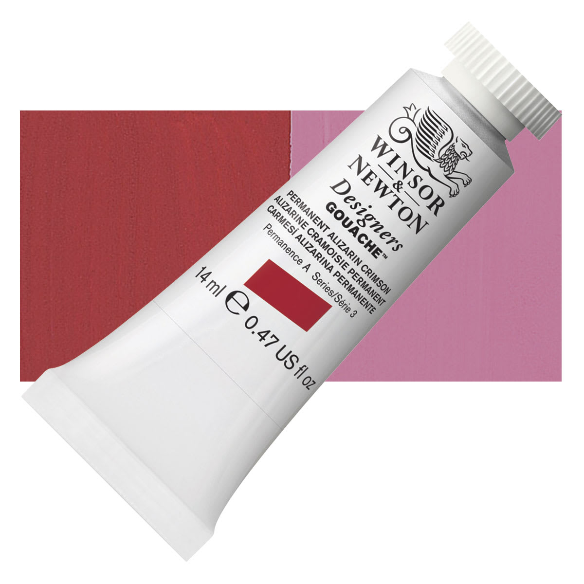 Winsor & Newton Designers Gouache - Permanent Alizarin Crimson, 14 ml tube and swatch
