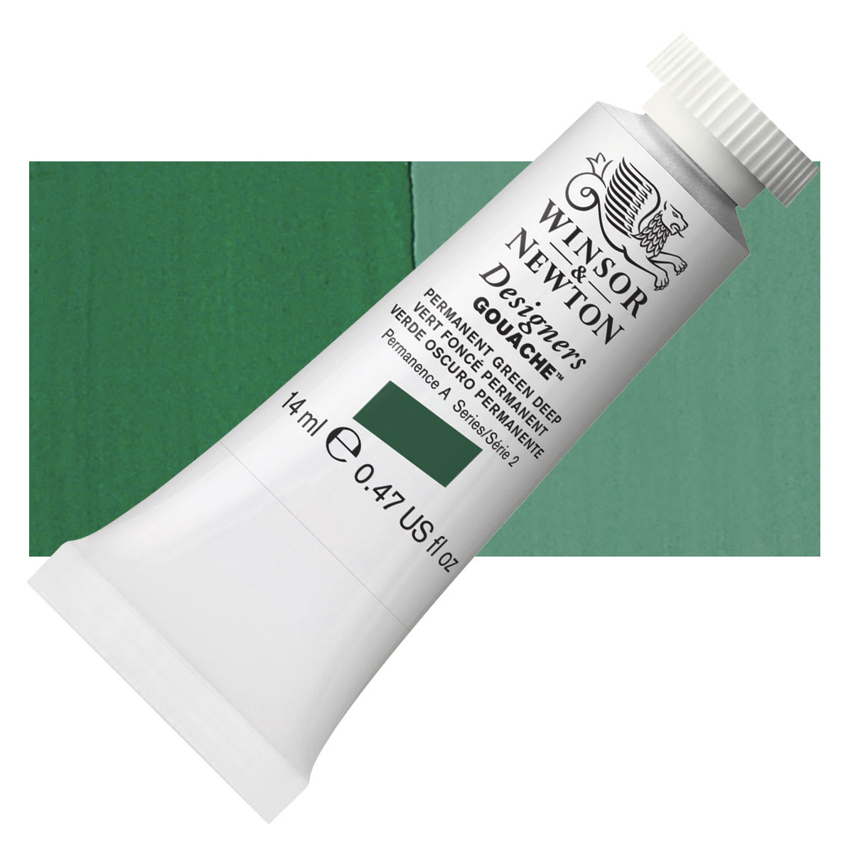 Winsor & Newton Designers Gouache - Permanent Green Deep, 14 ml tube and swatch