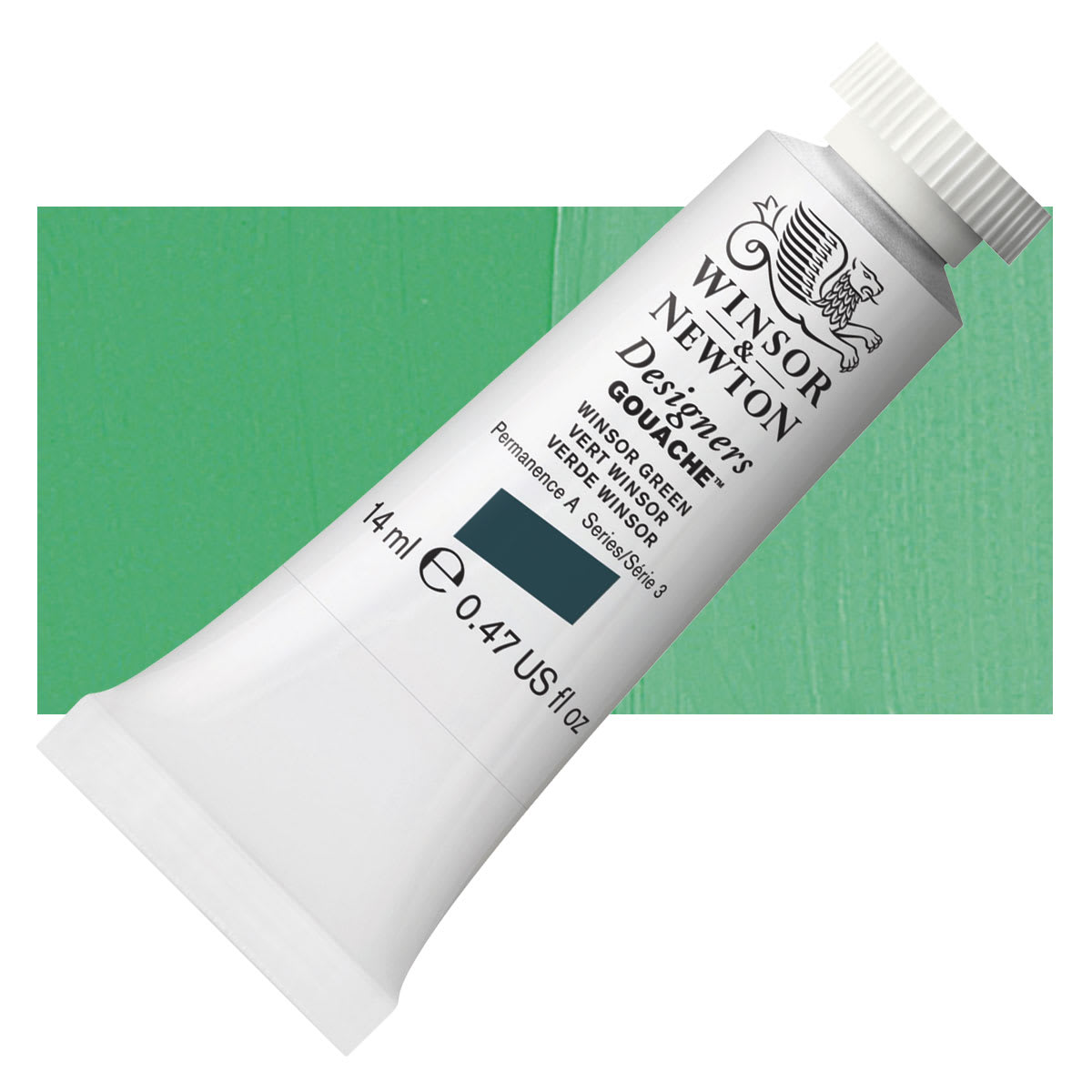 Winsor & Newton Designers Gouache - Winsor Green, 14 ml tube and swatch