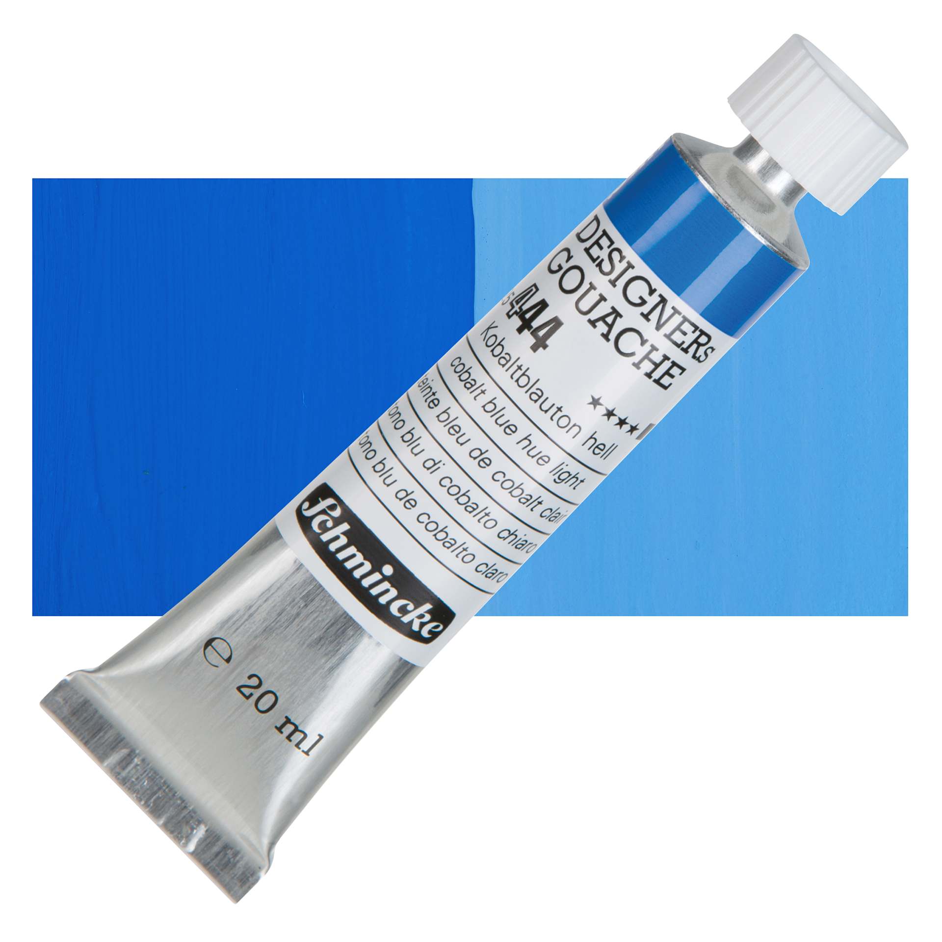 Schmincke Designers Gouache - Cobalt Blue Hue Light, 20 ml Tube and swatch