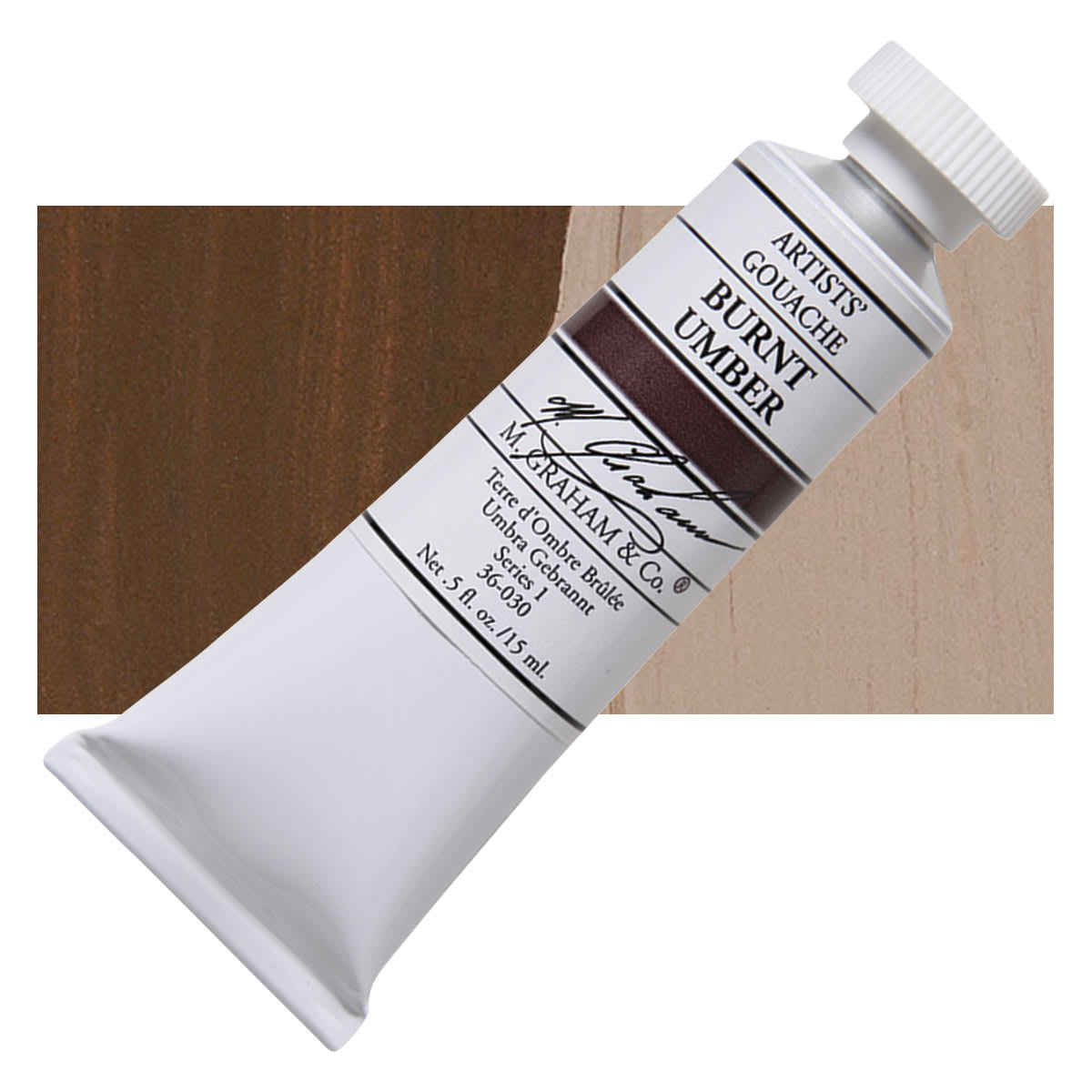 M. Graham Artists' Gouache - Burnt Umber, 15 ml tube and swatch