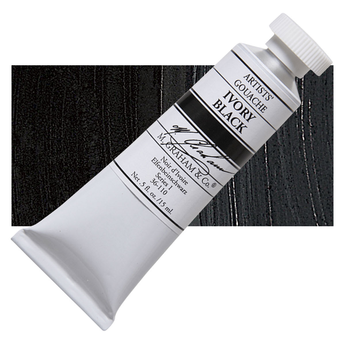 M. Graham Artists' Gouache - Ivory Black, 15 ml tube and swatch