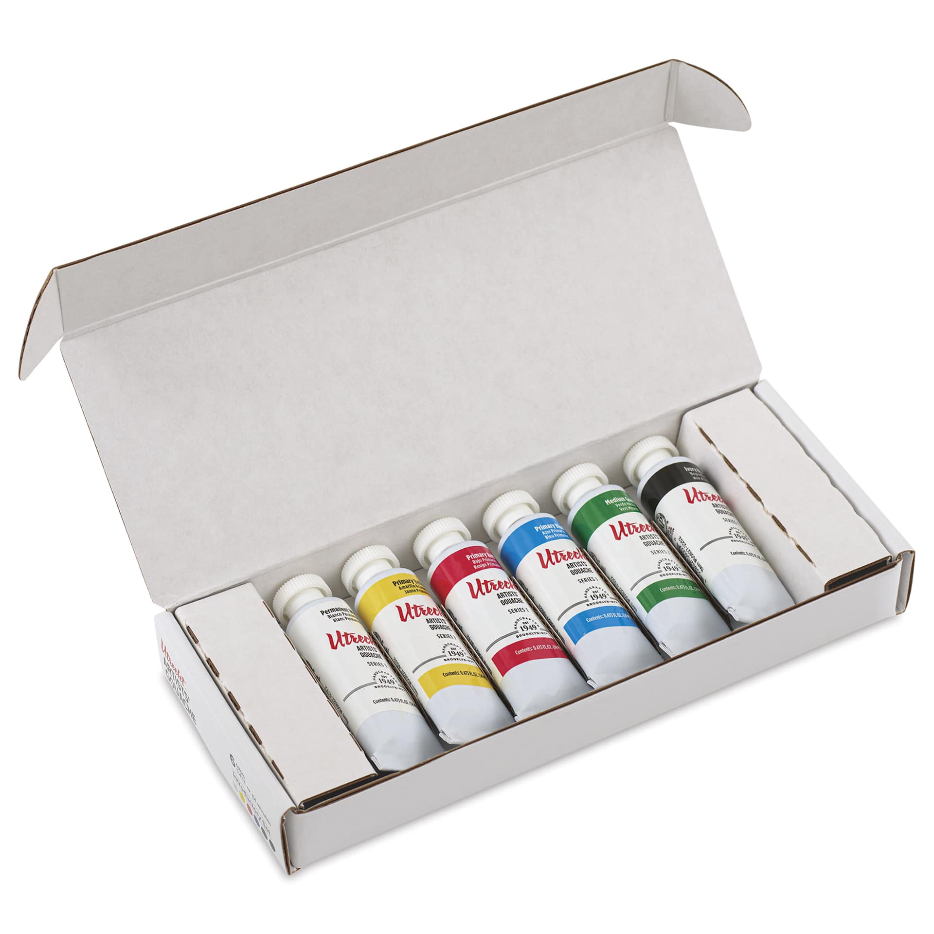 Utrecht Artists' Gouache - Introductory Set of 6, 14 ml Tubes, open packaging