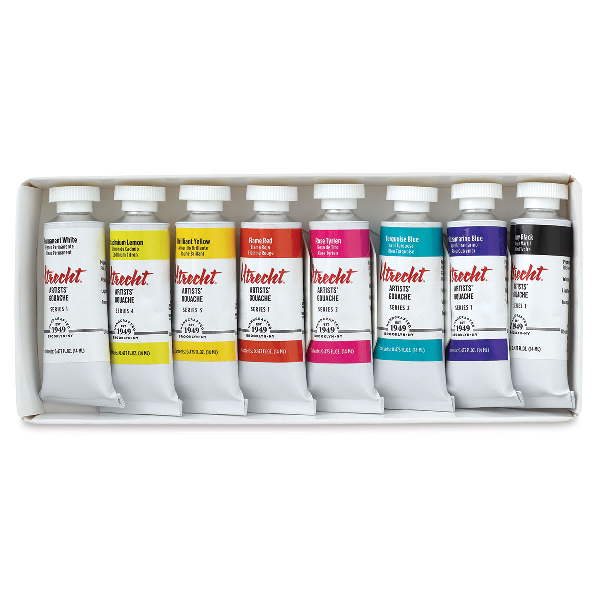 Utrecht Artists' Gouache - Set of 8, Mixing Colors, 14 ml Tubes (In tray)