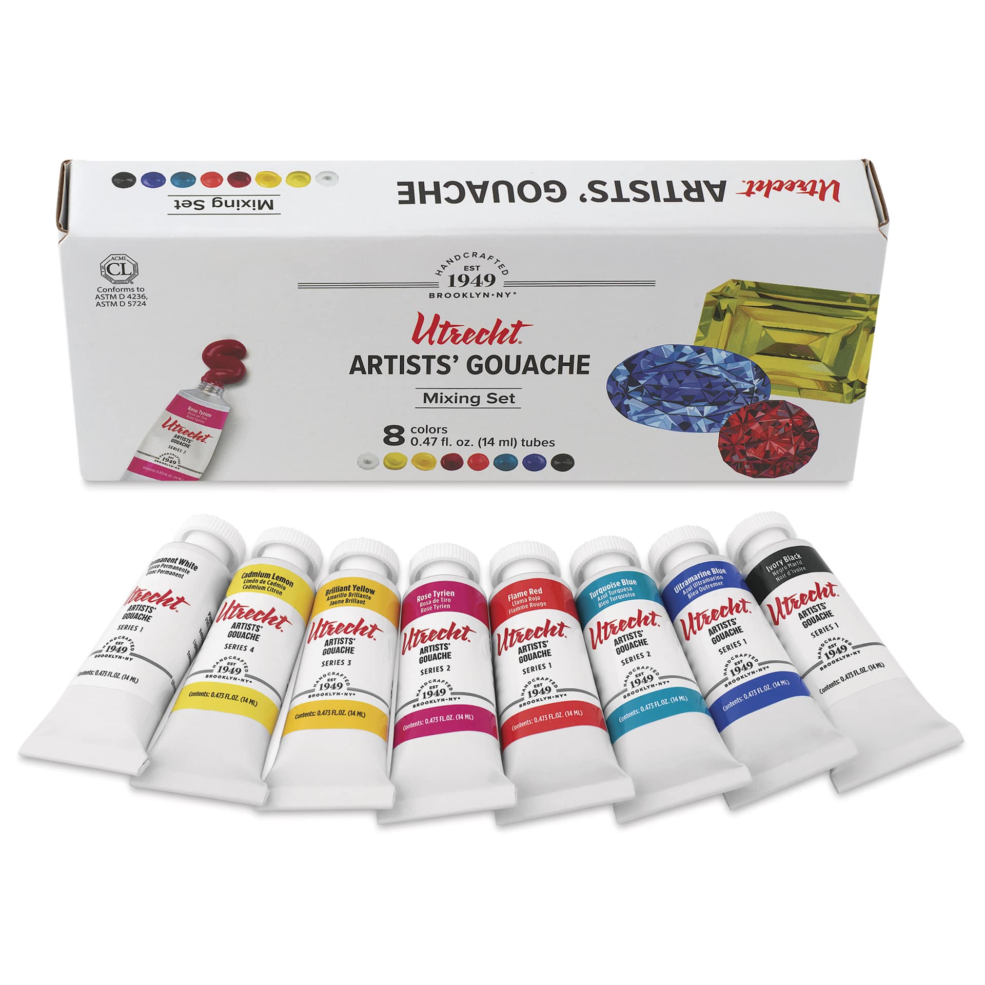 Utrecht Artists' Gouache - Set of 8, Mixing Colors, 14 ml Tubes