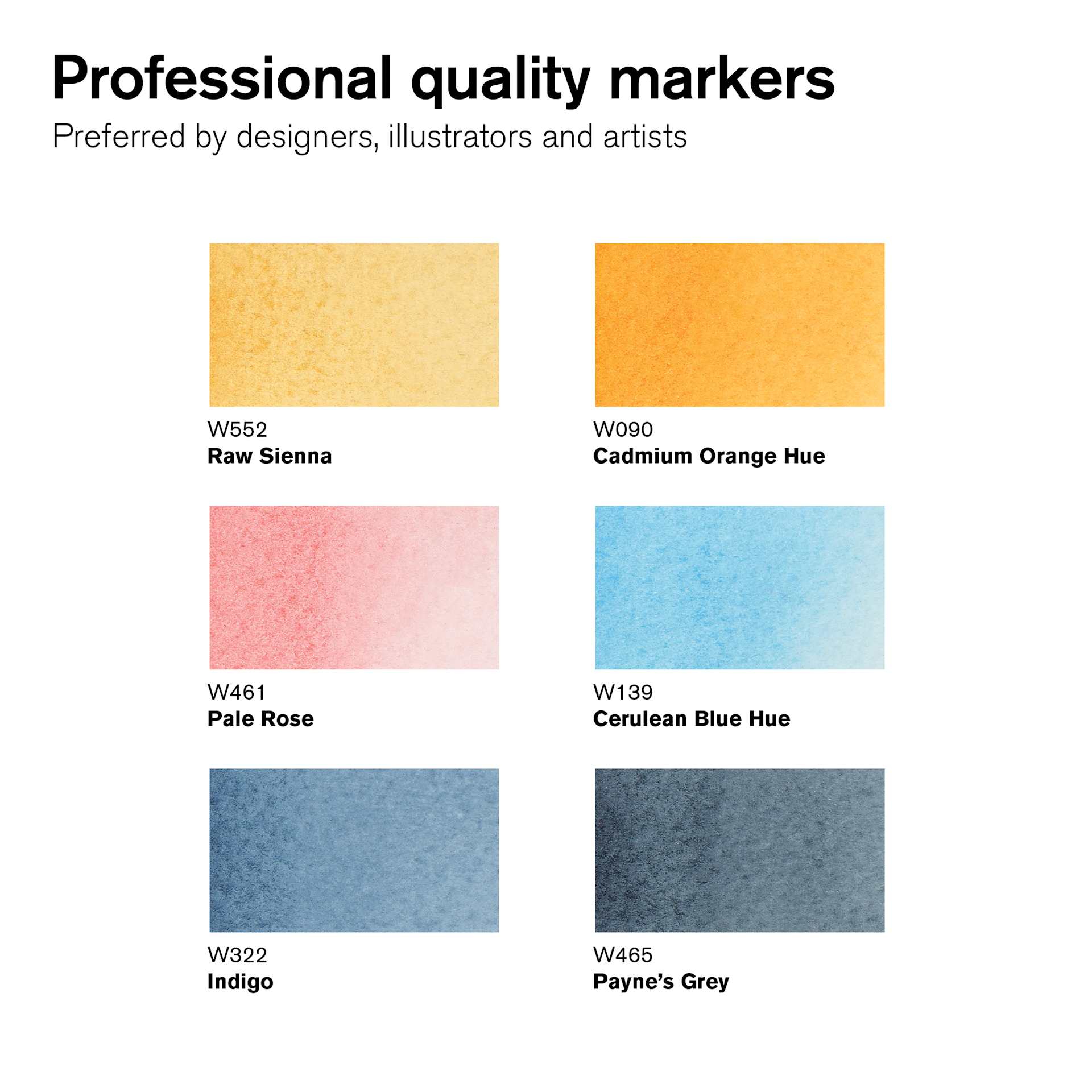Winsor & Newton Promarker Watercolor Markers - Sky Colors, Set of 6, color swatches