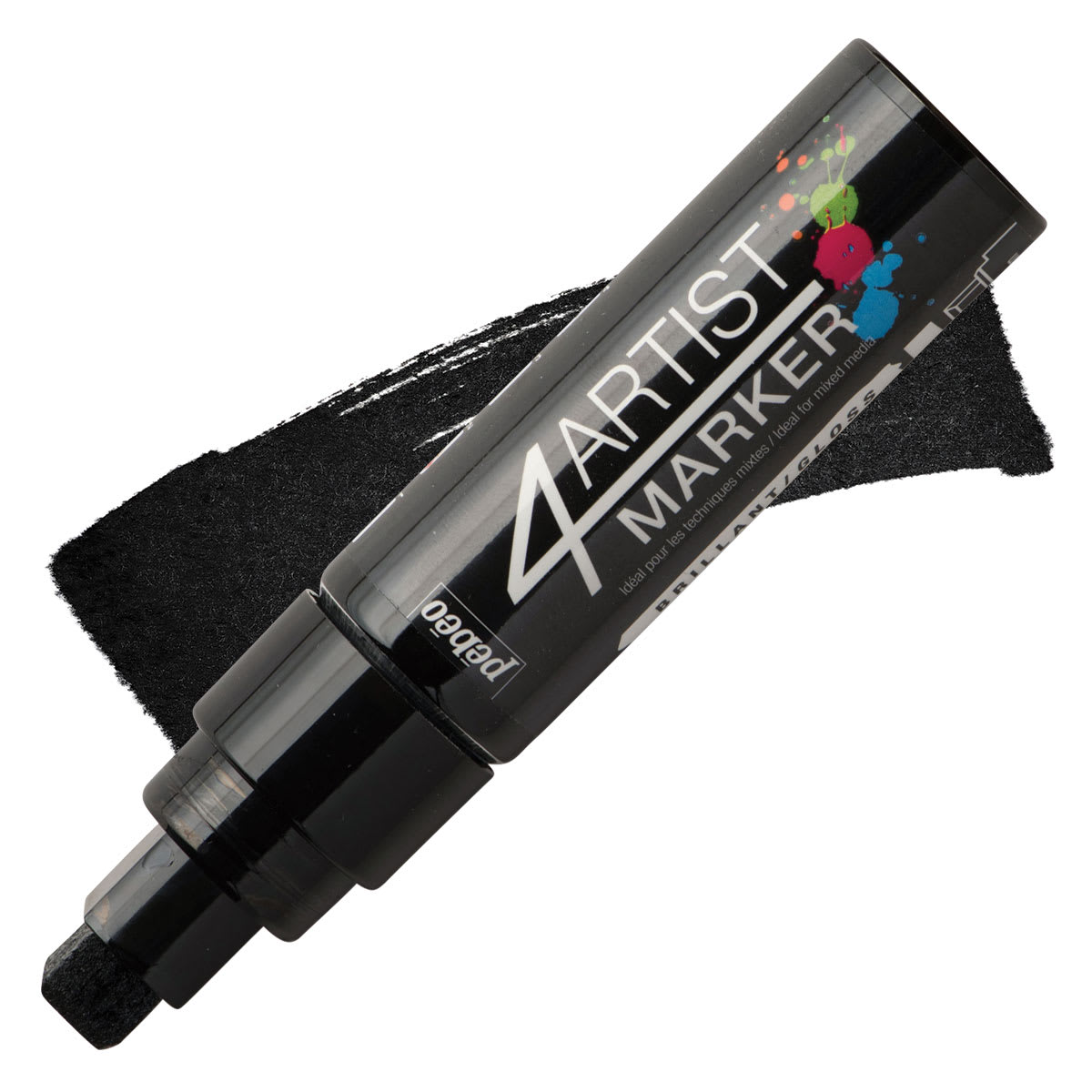Pebeo 4Artist Marker - Black, 15 mm marker and swatch