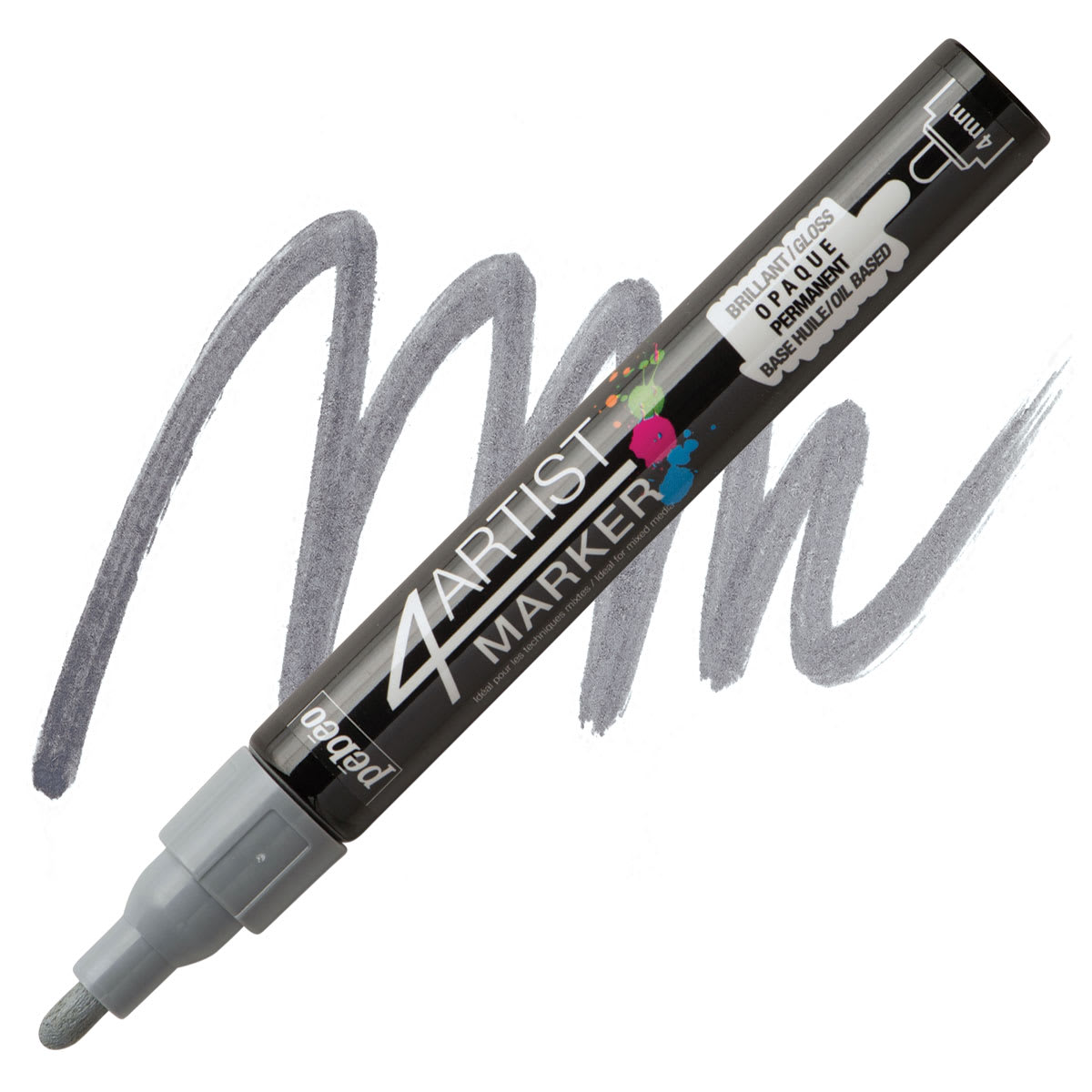 Pebeo 4Artist Marker - Grey, 4 mm marker and swatch