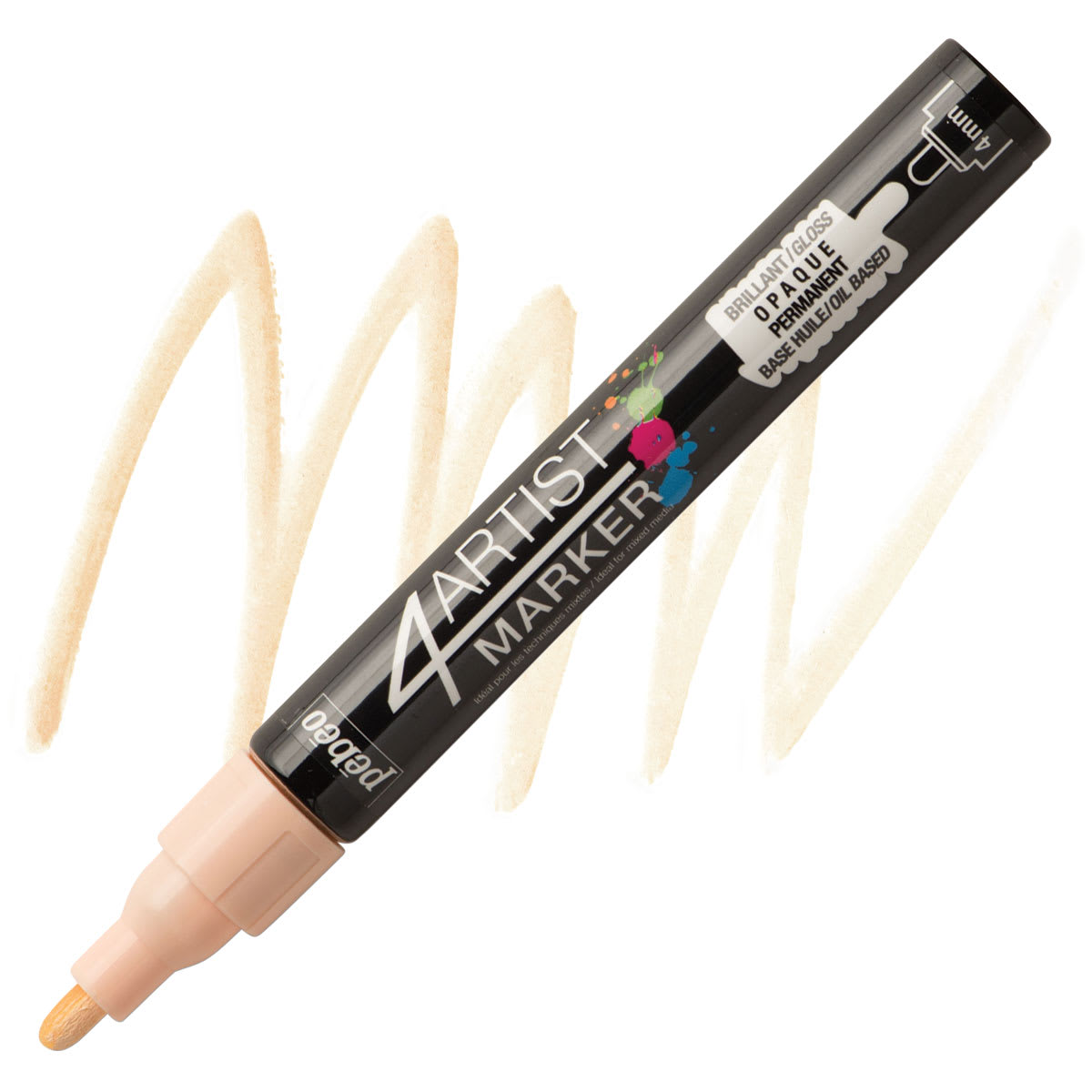 Pebeo 4Artist Marker - Ivory, 4 mm marker and swatch