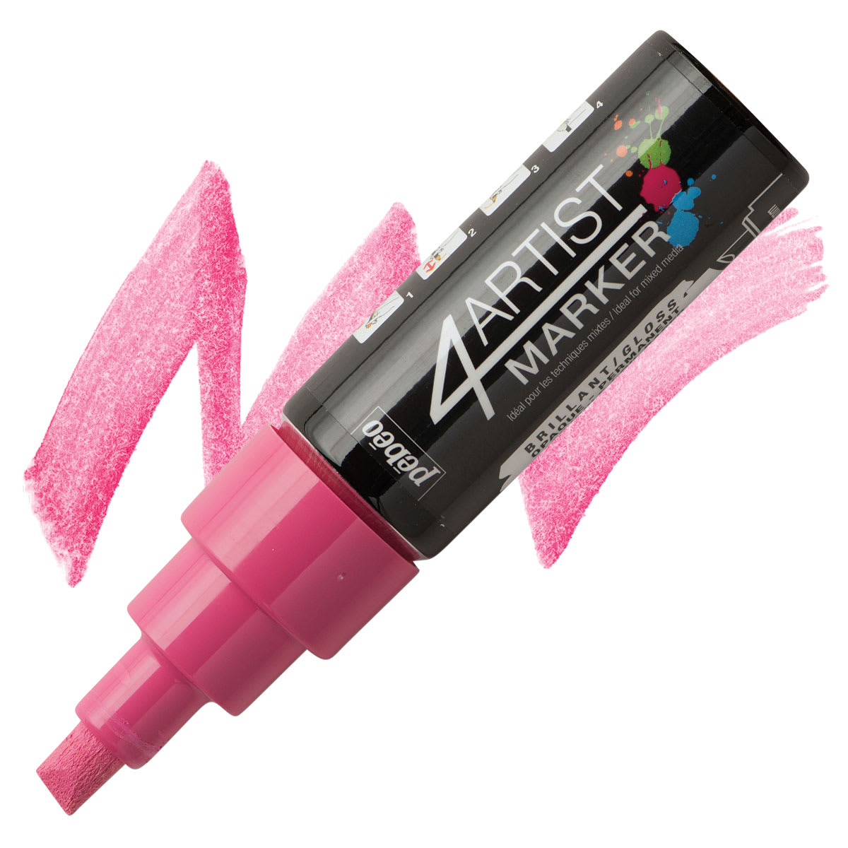 Pebeo 4Artist Marker - Pink, 8 mm marker and swatch