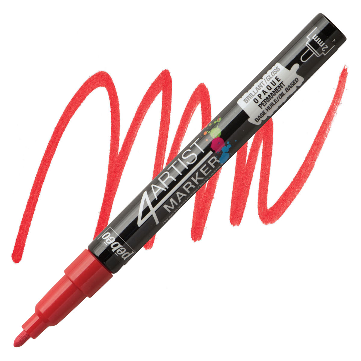 Pebeo 4Artist Marker - Red, 2 mm marker and swatch