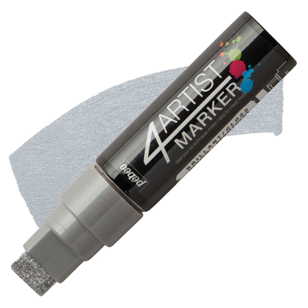 Pebeo 4Artist Marker - Silver, 15 mm marker and swatch