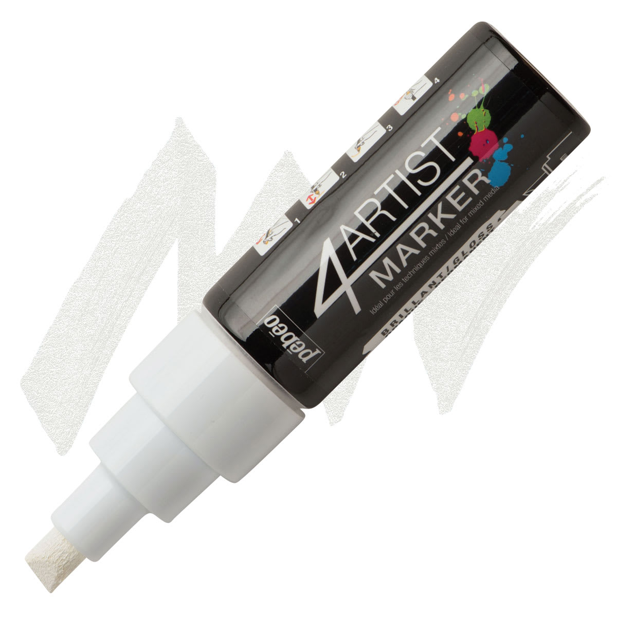 Pebeo 4Artist Marker - White, 8 mm marker and swatch