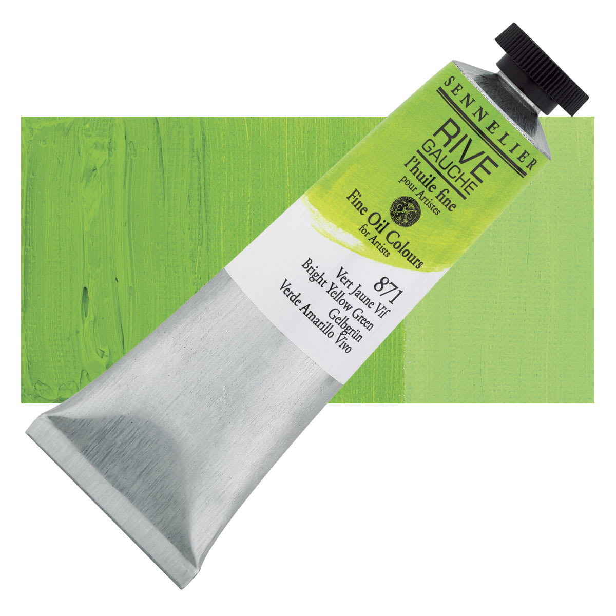 Sennelier Rive Gauche Artists Oil Color - Bright Yellow Green, 40 ml tube and swatch