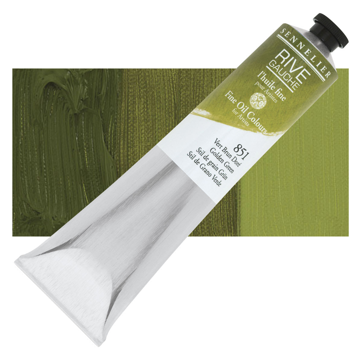 Sennelier Rive Gauche Artists Oil Color -  Golden Green, 200 ml tube and swatch