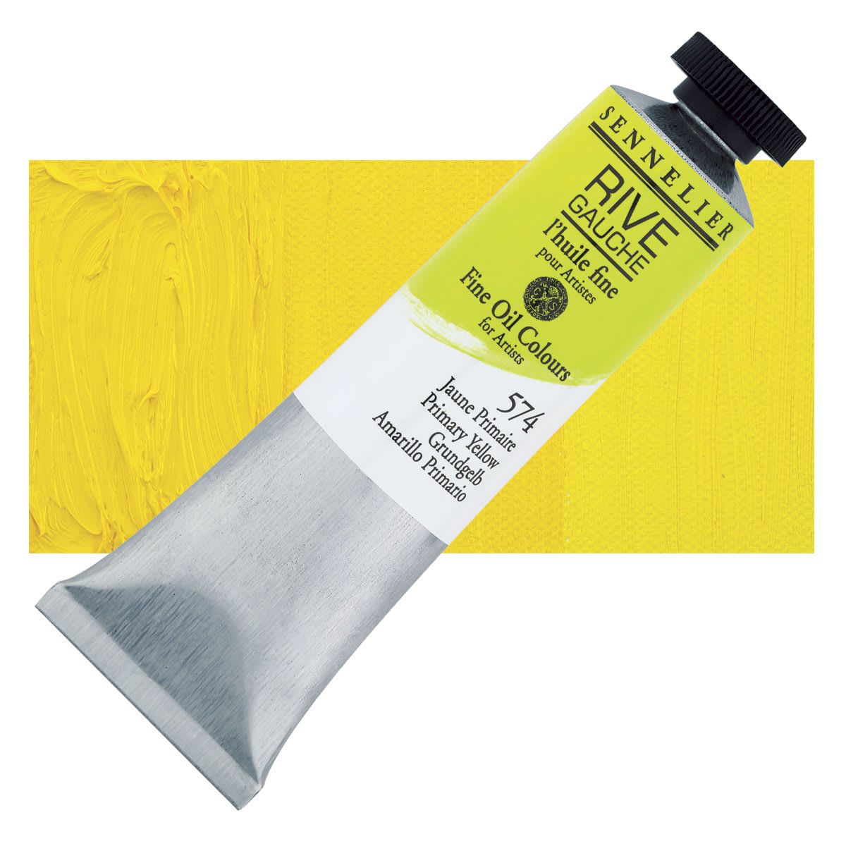 Sennelier Rive Gauche Artists Oil Color - Primary Yellow, 40 ml tube and swatch