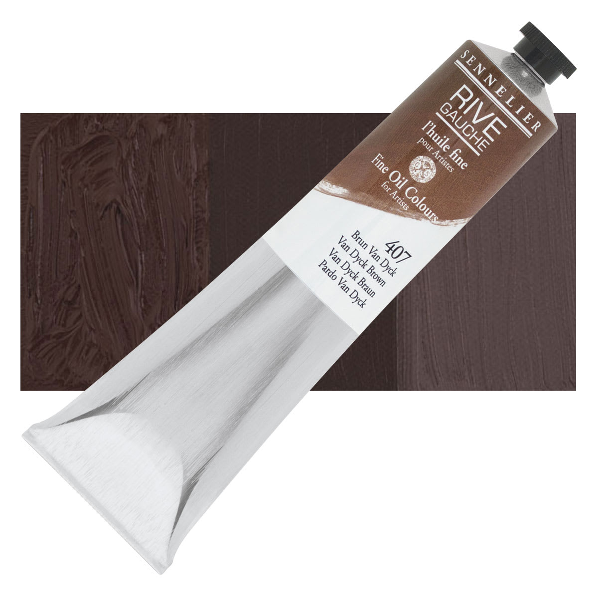 Sennelier Rive Gauche Artists Oil Color - Van Dyck Brown, 200 ml tube and swatch