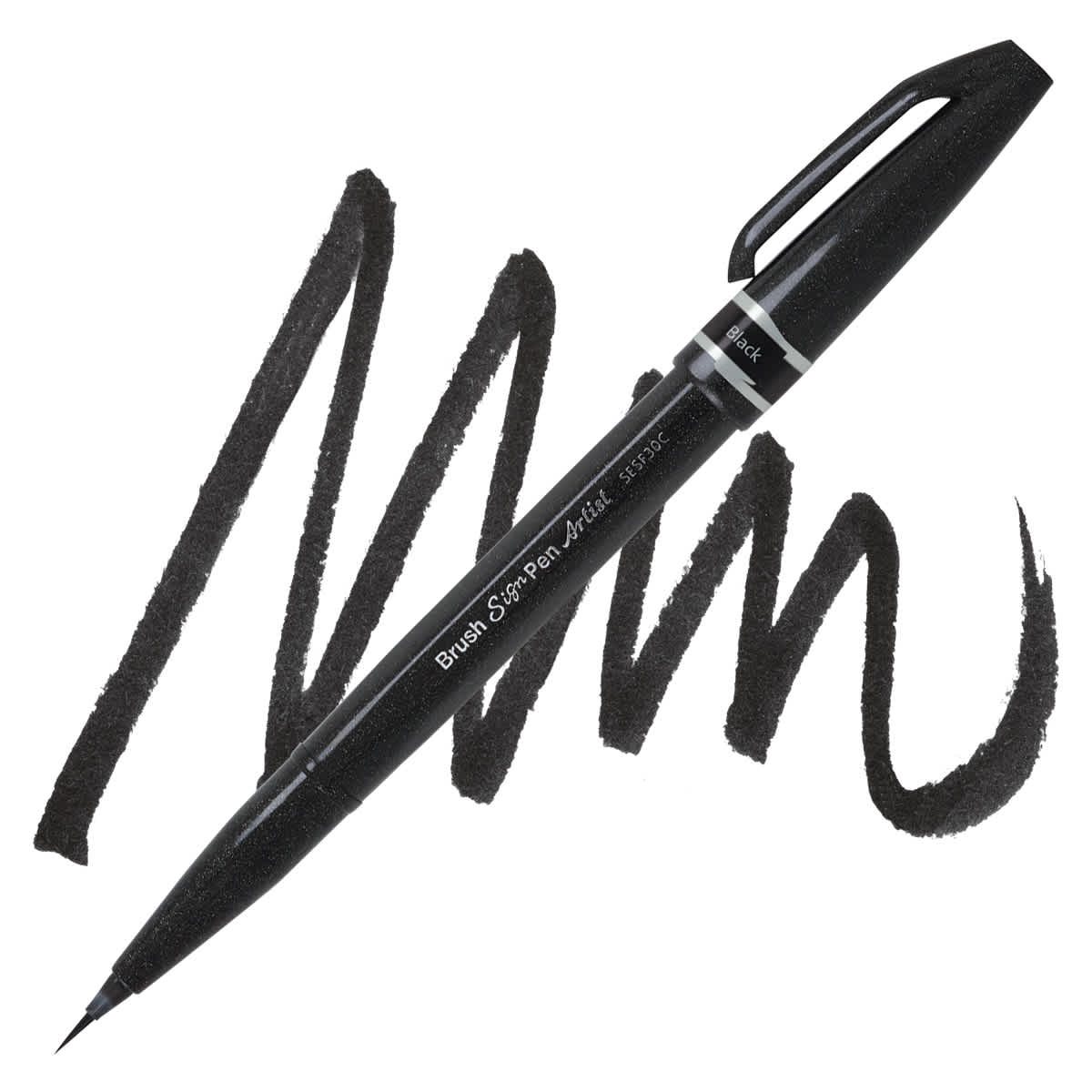 Pentel Arts Micro Brush Tip Sign Pen - Black pen and swatch