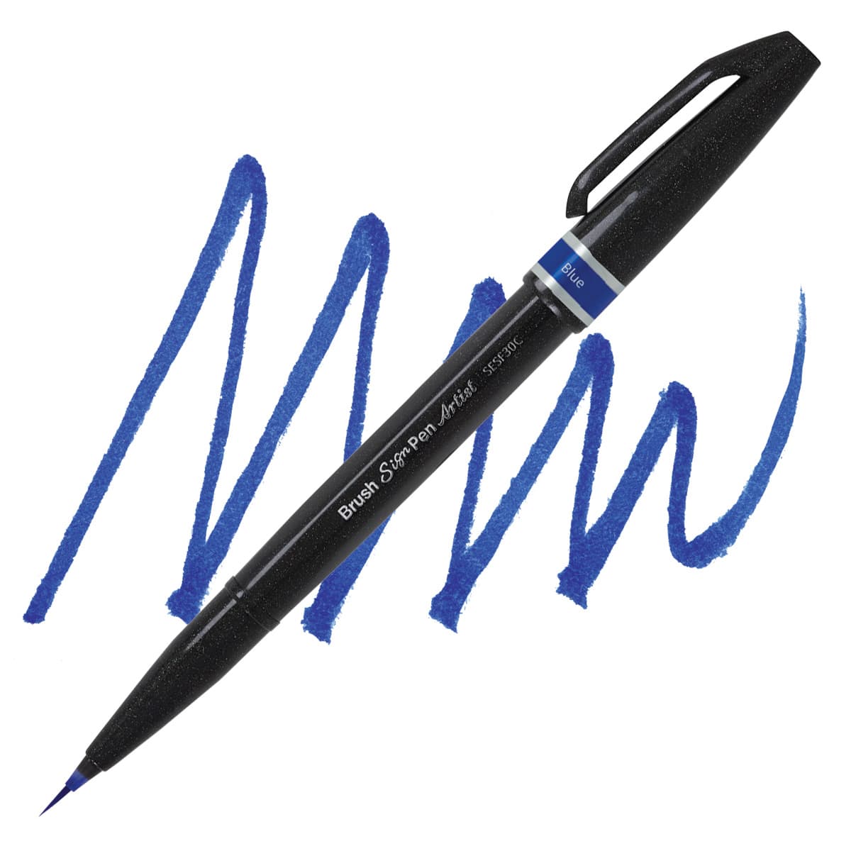 Pentel Arts Micro Brush Tip Sign Pen - Blue pen and swatch